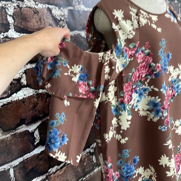ODDY Dress Cold Shoulder Midi Shift Brown Floral Size 3X - Picture 9 of 15